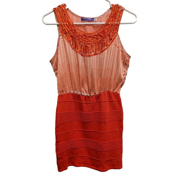Emilio Pepe Womens Mini Dress Small Orange Crochet Sleeveless Party Cocktail - Picture 1 of 8